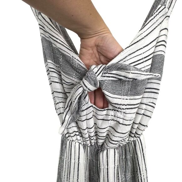 Slate & Willow Tiered Midi Dress Small Black White Stripe Tie Front Boho Cottage - Picture 5 of 15